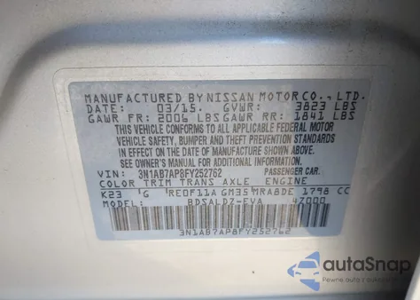 2015 Nissan Sentra Fe+ S/S/Sl/Sr/Sv from USA, damaged, VIN 3N1AB7AP8FY252762